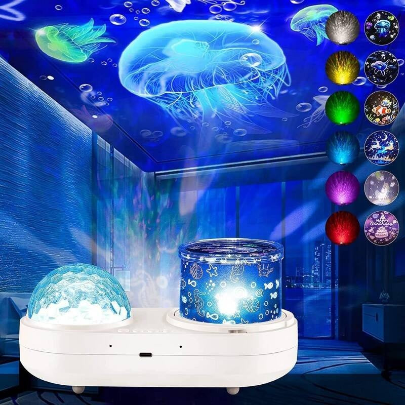 Kids Star Projector Night Light – Ocean Waves & Animals, 360° Rotation, USB Powered