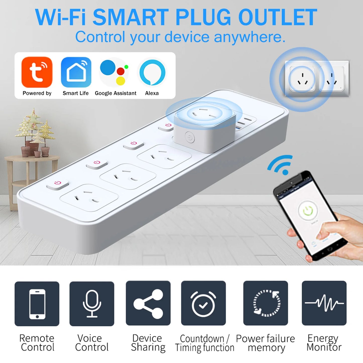 WiFi AU Plug – Energy Monitor, Timer, Alexa & Google Smart Control