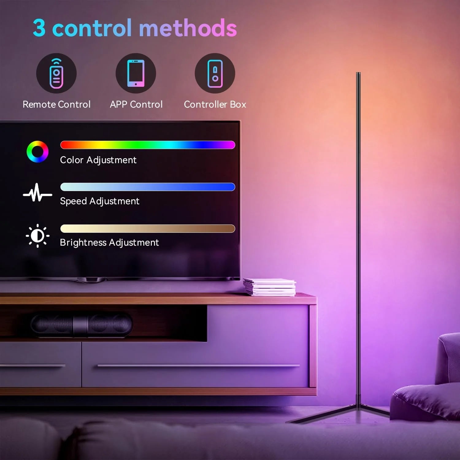 RGB Smart Corner Floor Lamp – WiFi App Control, Music Sync, Alexa & Google