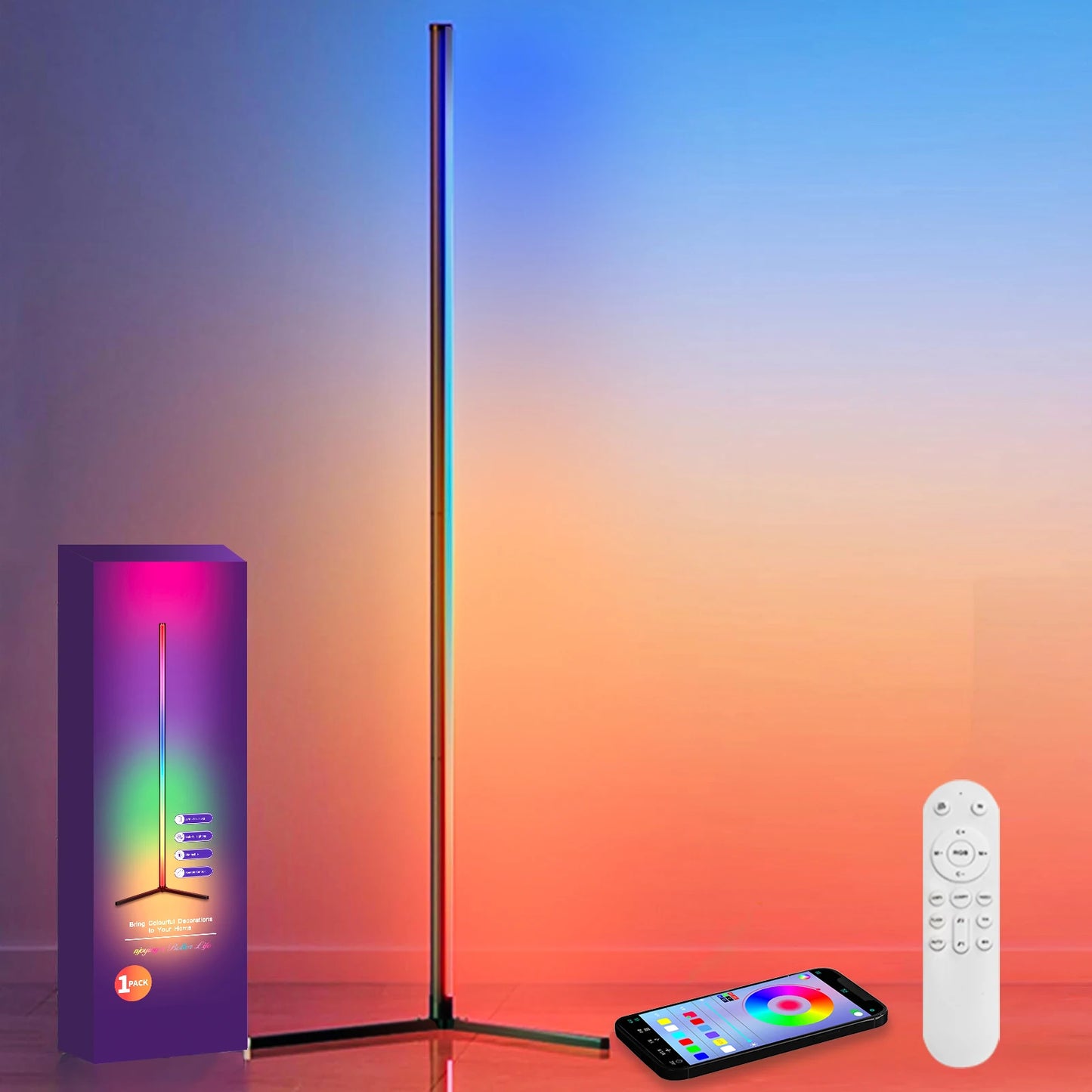 RGB Smart Corner Floor Lamp – WiFi App Control, Music Sync, Alexa & Google