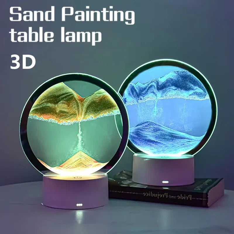 Liquid Sand Table Lamp – Flowing Glass Sand Art with Warm LED Light