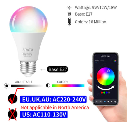 WiFi + Bluetooth RGB LED Bulb Dual Connectivity App & Voice Control