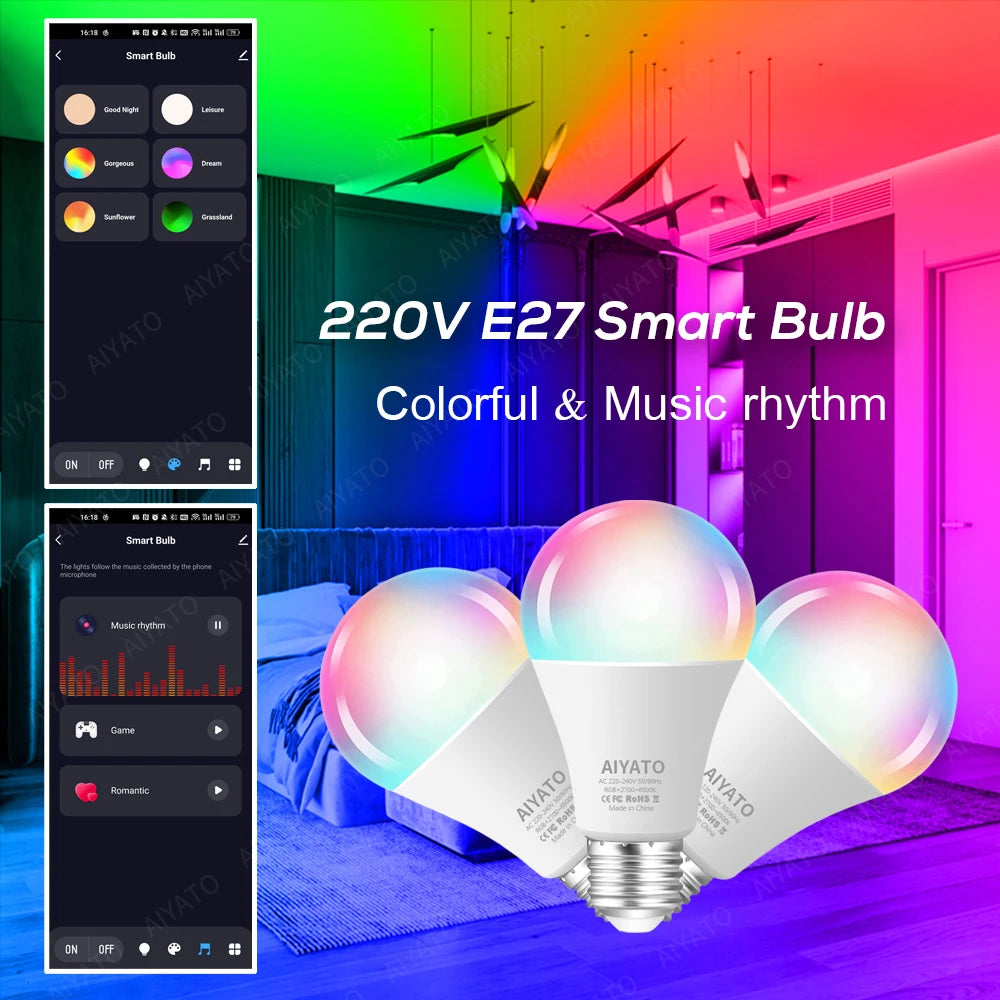 WiFi + Bluetooth RGB LED Bulb Dual Connectivity App & Voice Control