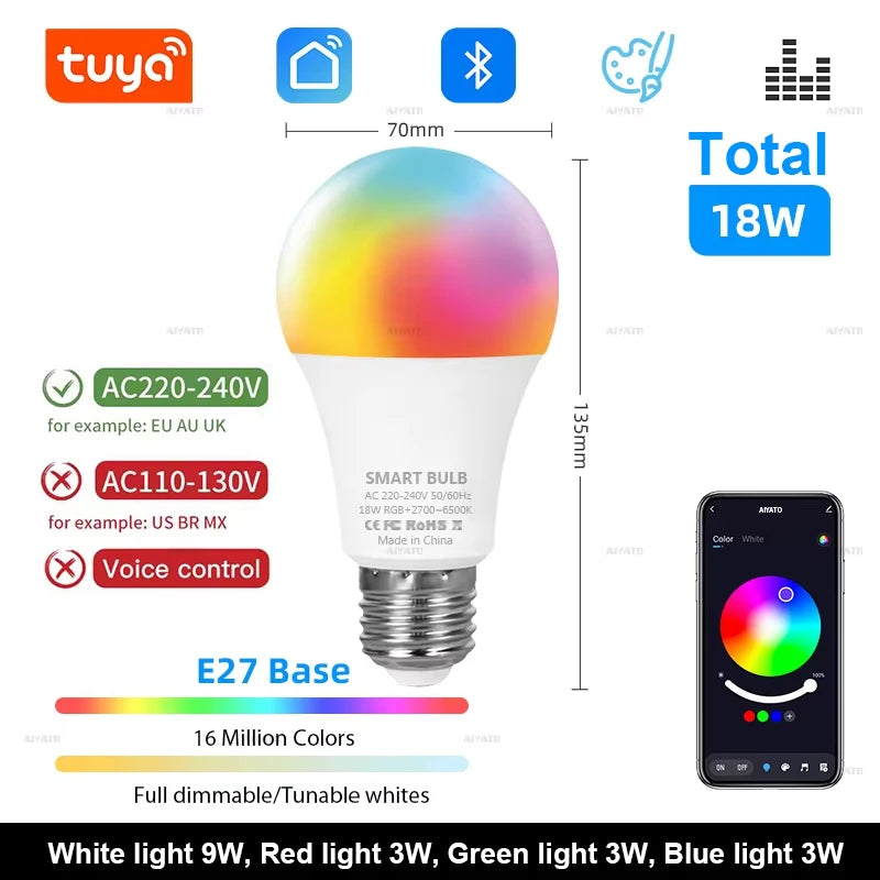 Bluetooth Smart LED Bulb E27 – RGB Colour-Changing, App Control, No Hub