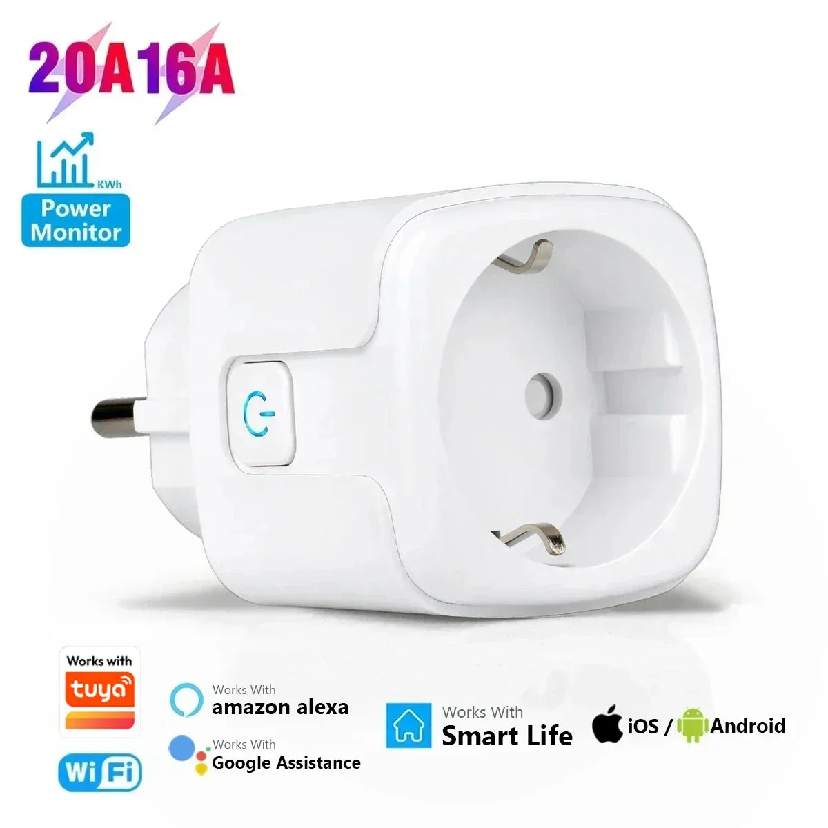 Smart WiFi Plug EU Socket – Alexa, Google Home & Smart Life App Control