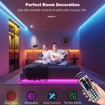 RGB LED Strip Lights – App + Voice Control, Music Sync, Cuttable to Size