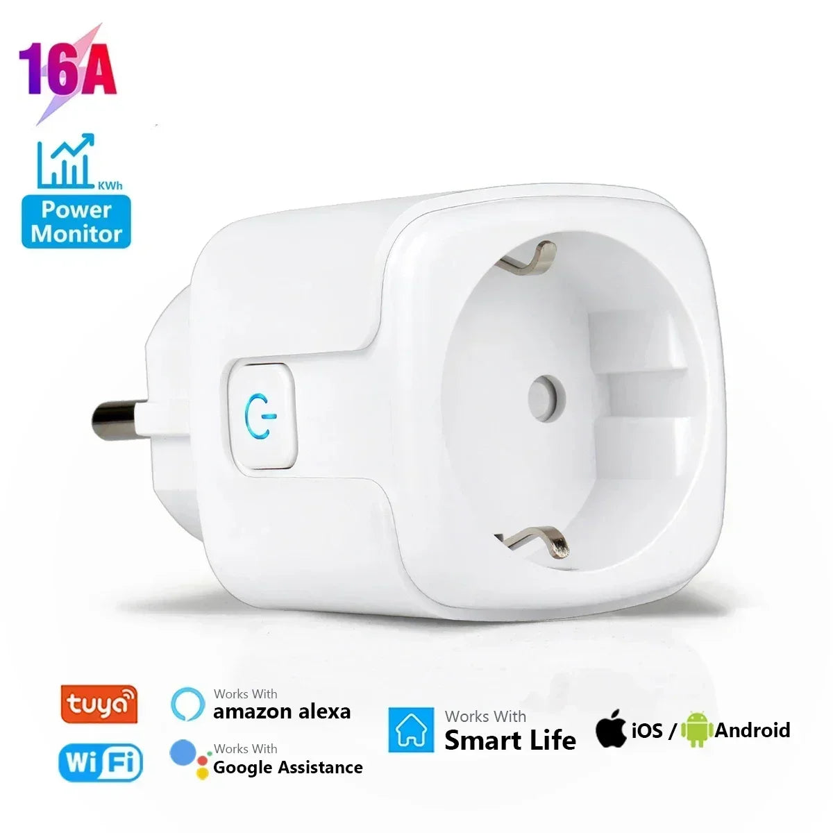 Smart WiFi Plug EU Socket – Alexa, Google Home & Smart Life App Control