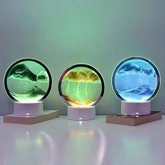 Liquid Sand Table Lamp – Flowing Glass Sand Art with Warm LED Light