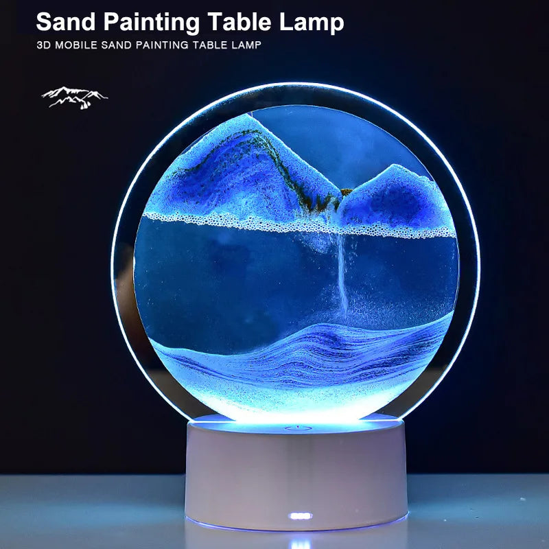 Liquid Sand Table Lamp – Flowing Glass Sand Art with Warm LED Light