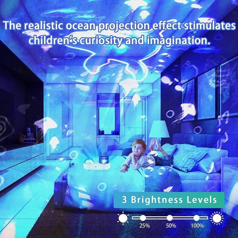 Kids Star Projector Night Light – Ocean Waves & Animals, 360° Rotation, USB Powered