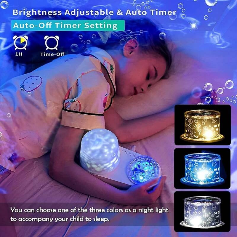 Kids Star Projector Night Light – Ocean Waves & Animals, 360° Rotation, USB Powered