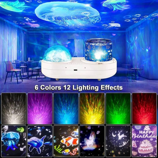 Kids Star Projector Night Light – Ocean Waves & Animals, 360° Rotation, USB Powered